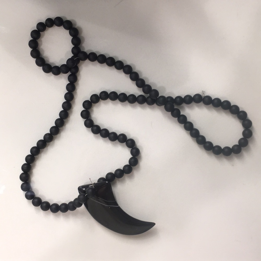 black bead tooth wrap around necklace